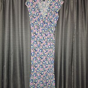 J. Crew Floral Midi Wrap Dress in Pink and Blue